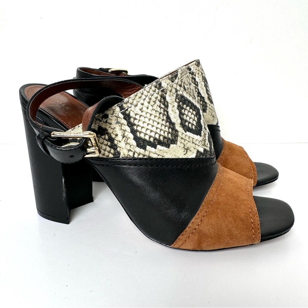 Cole Haan Boho Roccia Snake Black Tabby High Heel Peep Toe Slingback Sandal